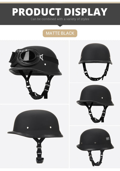 Motorcycle Helmet German Leather Style Pilot Motorcycle Open Face Retro Half Helmet Cruise Chopper Biker DOT Certification S-XXL
