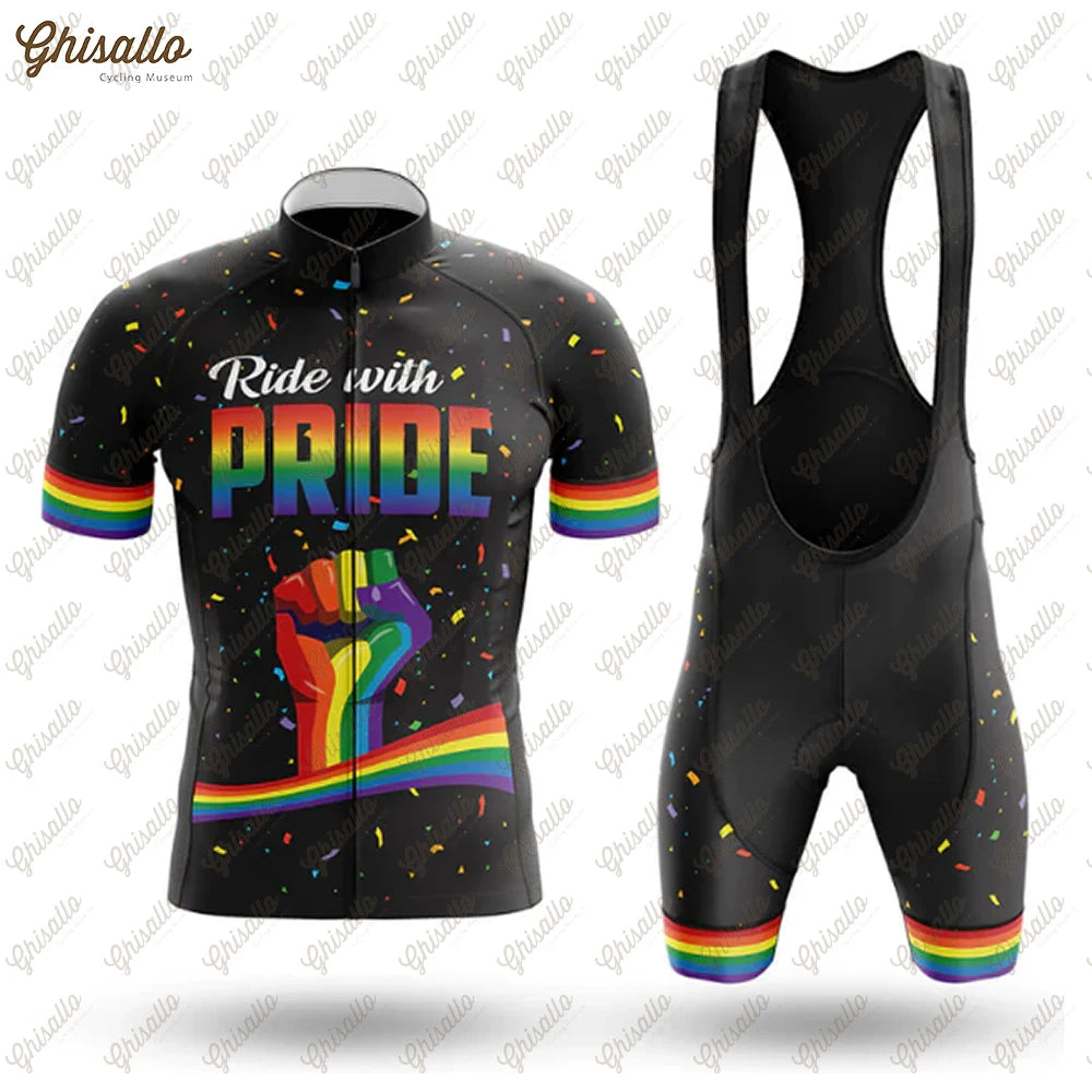 Team Ride with Pride Cycling Jersey Set, Road Bike Equipment, Men's Cycling Shirt, Quick Dry Bicycle Clothes, New
