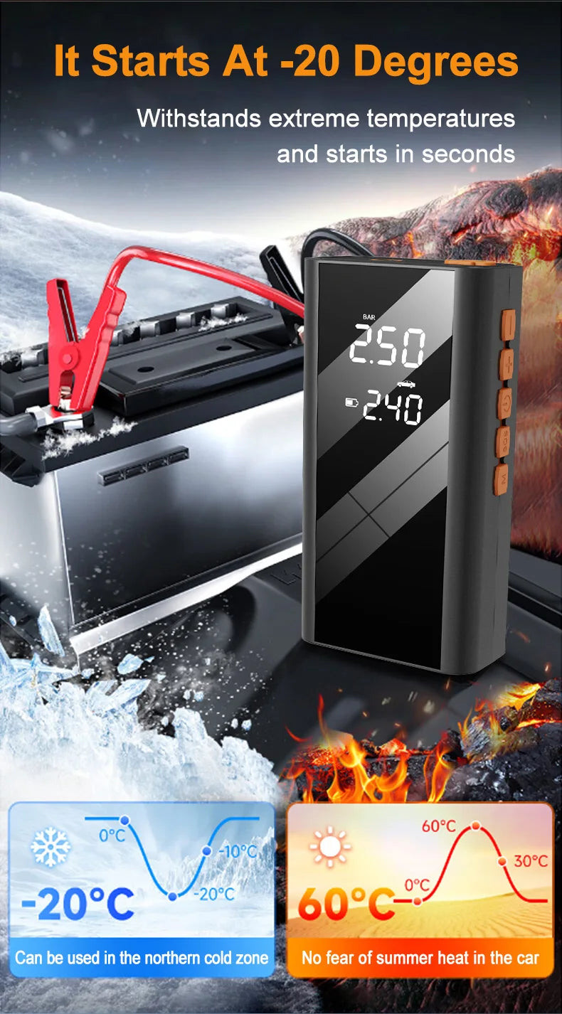 Car Jump Starter With Air Compressor LCD Screen  Portable Booster Charger 1200A Powerful Car Battery Starting Device Car Starter