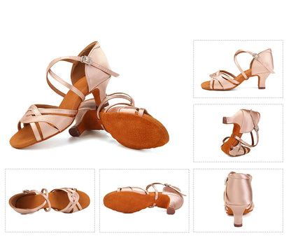 DKZSYIM New Latin Dance Shoes Women Ballroom Tango Dancing Shoes Suede Soles Silk Party Salsa Dance Shoes for Ladies Sandals