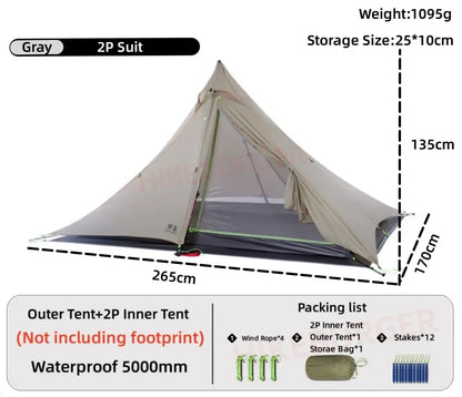 ASTA GEAR Fengyin2 Pyramid Tent Outdoor Ultralight 20D nylon Tent Camping Windproof Hiking Backpacking