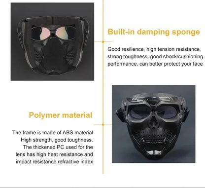 .Skull Mask Motorcycle Mask Bicycle Riding Windproof Full Face Skeleton Protective Mask Colored Goggle Tactical Cycling Bike