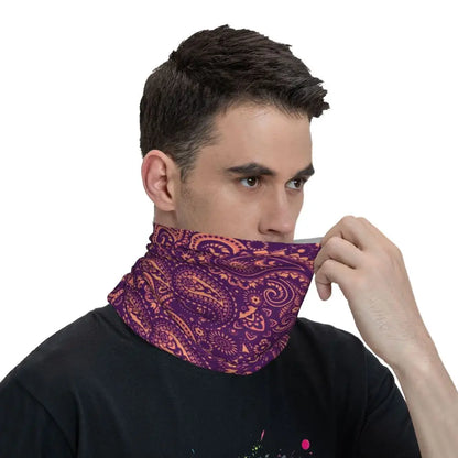 Custom Black Bandana Pattern Bandana Neck Gaiter for Hiking Cycling Women Men Wrap Scarf Paisley Style Headband Warmer