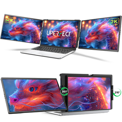 UPERFECT 14" 2K Triple Portable Monitor 2240x1400 QHD IPS Dual Display with Rotation Kickstand Laptop Screen Extender for MacOS