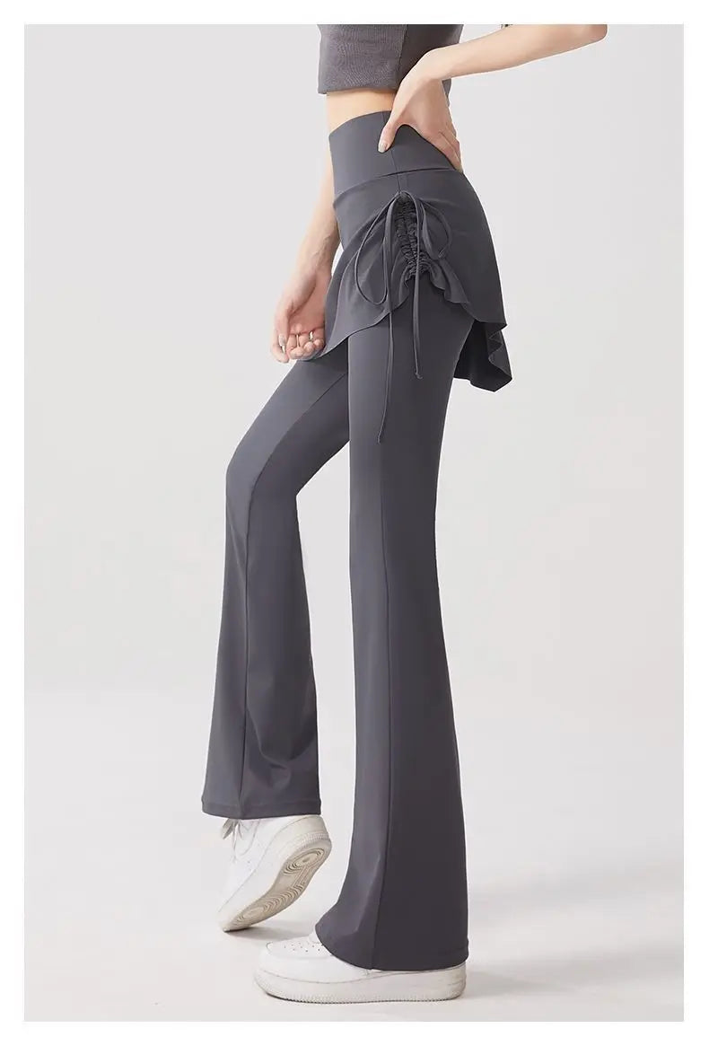 Women's Flare Pants with Skirt Overlay - High Waist Casual Bootcut Leggings