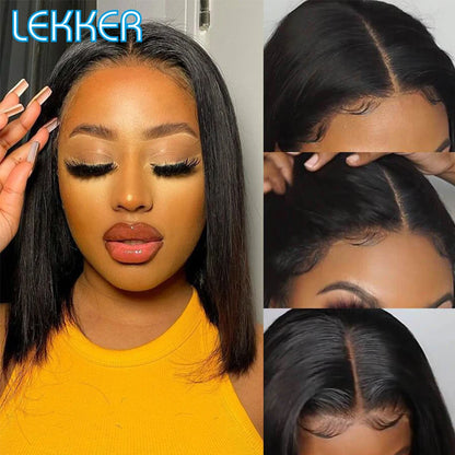100% Human Hair Wigs Highlight Brown Long Pixie Straight Bob Middle Part lace Front For Women Brazilian Remy hair Glueless Wigs