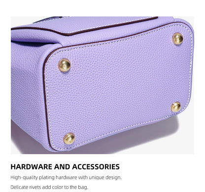 Zency Luxury Genuine Leather Tote Bag For Women Elegant High End Bag Shoulder Crossbody Handbag Top Handle Bags Noble Purple Bag