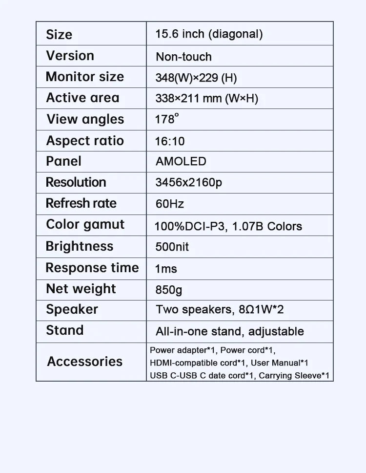 VCHANCE 15.6 Inch 4K Portable Monitor 3456*2160p 100%DCI-P3 500Nits Office Display for PC Laptop Phone XBox Switch Macbook