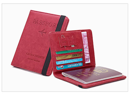 Women Men Travel Passport Holder Cover Case RFID PU Leather Credit ID Card Holder Case Ticket Protective Wallet