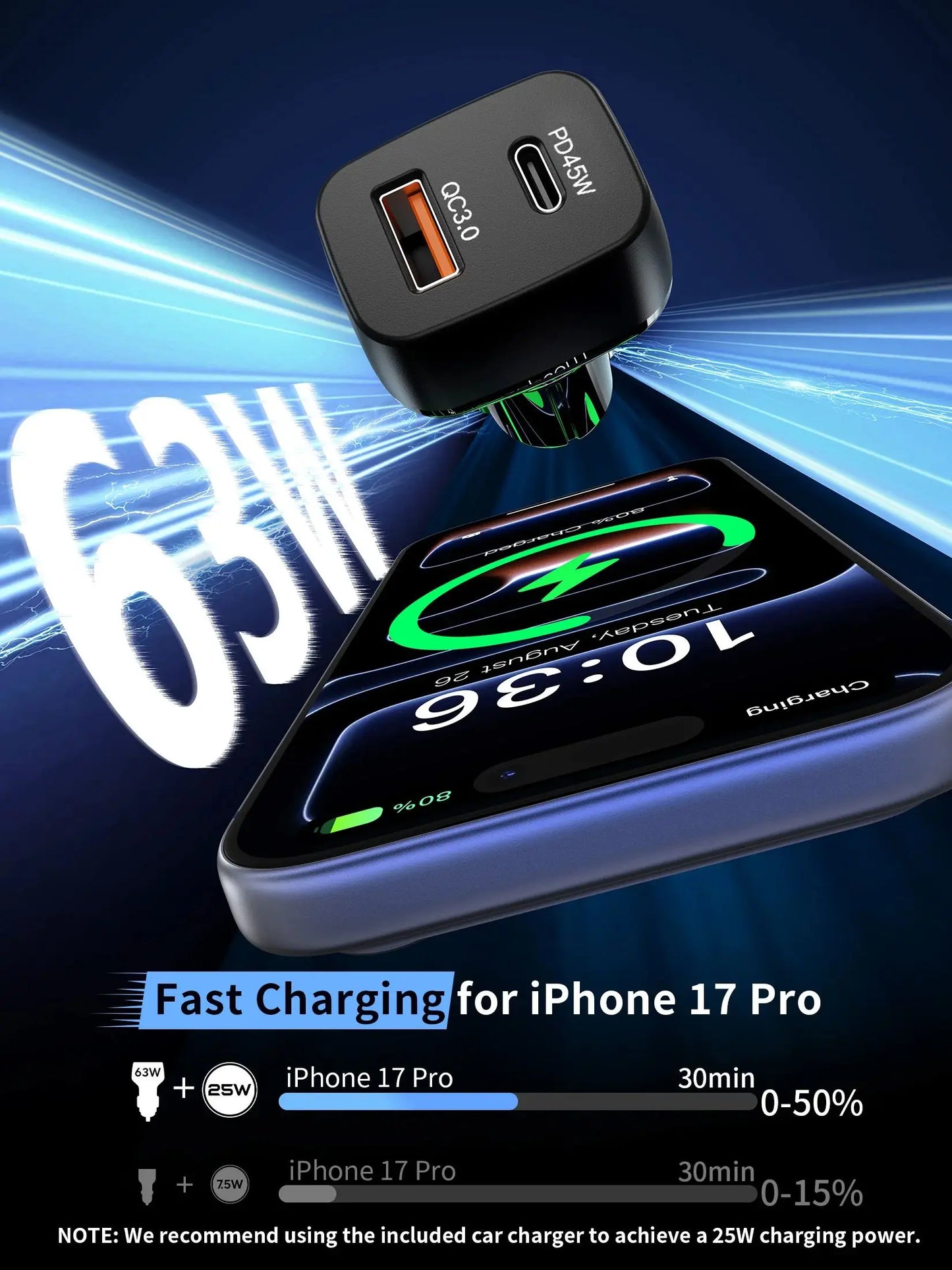 QI2 25W Magnetic Car Wireless Charger With 63W Car Charger For iPhone 17 16 15 Pro Max Macsafe Car Phone Holder Stand Mount Fast