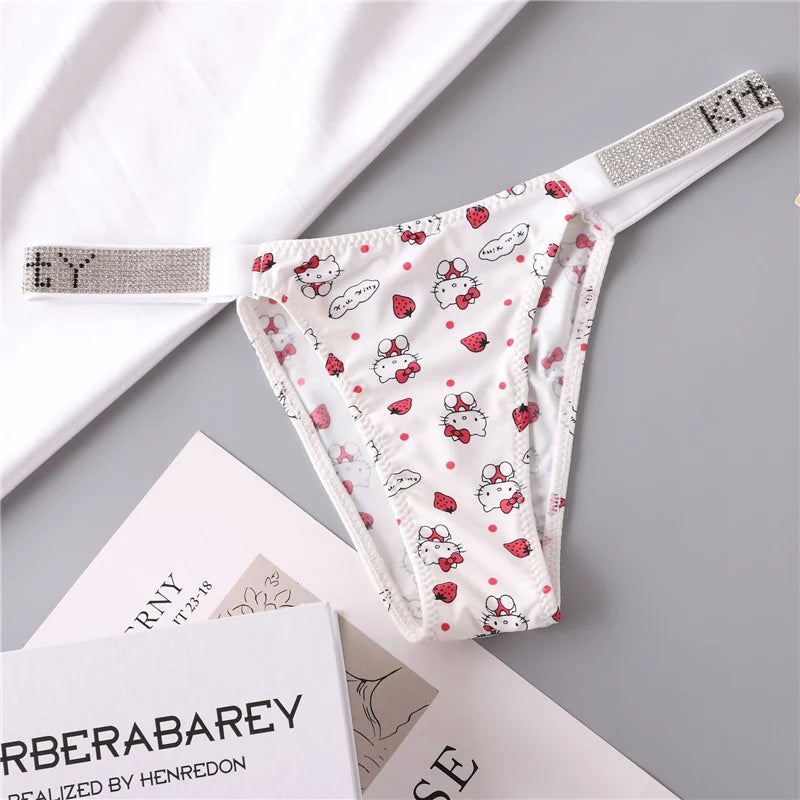 Sexy Thong Hello Kitty Panties Kawaii Cute Cartoon Underwear Women Ice Silk Briefs Girl Gift Underpants