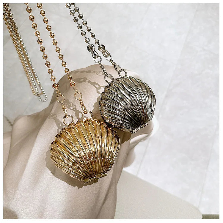 Golden Silver Evening Bag Handbag Luxury Designer Shoulder Crossbody Bags Party Wedding Clutch Mini Heart Pattern Shell Purse