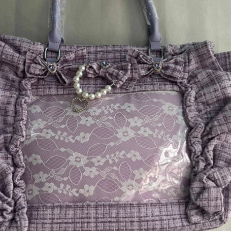 Sweet Y2k Aesthetic Transparent Bow Ita Bag Casual Chic Ruffle Fashion Women's Handbags All Match Kawaii Shoulder Crossbody Bags