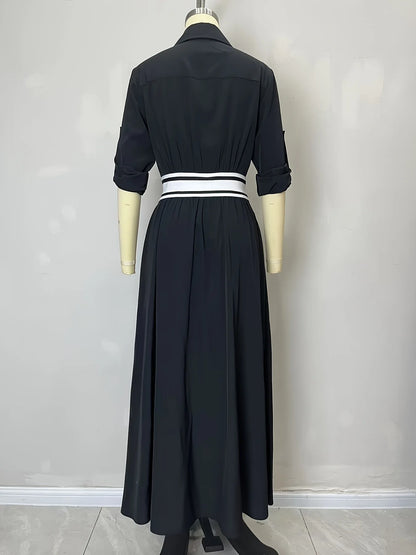 New Patchwork Fashion Dress Turn-down Collar 2026 Spring Summer Office Ladies Button Female Women Casual Loose Female Dress S209