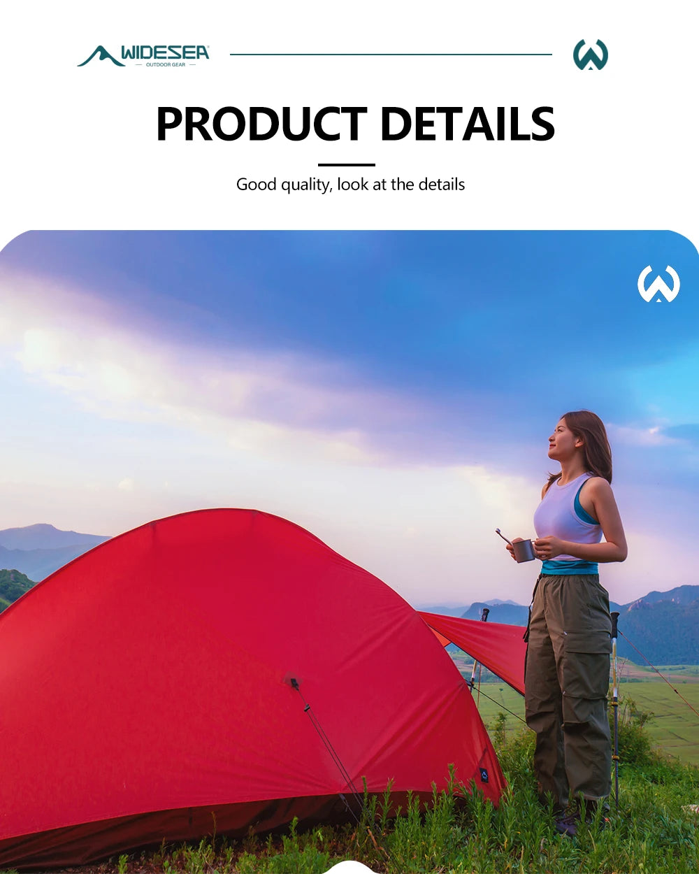 WIDESEA Outdoor Camping 1.5 person Double-Layer Fish Spine tent 15D Nylon Silicone-Coated  Lightweight for Hiking & camping