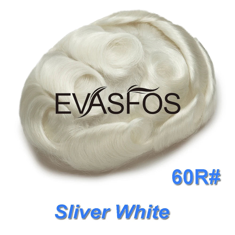 EVASFOS 0.02-0.04mm Super Thin Skin Men's Toupee Natural European Human Hair Male Wig Prosthesis Hair System For Men