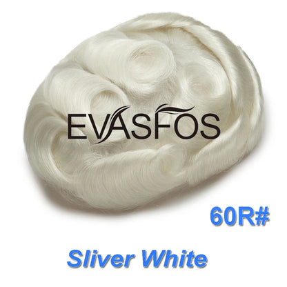 EVASFOS 0.02-0.04mm Super Thin Skin Men's Toupee Natural European Human Hair Male Wig Prosthesis Hair System For Men