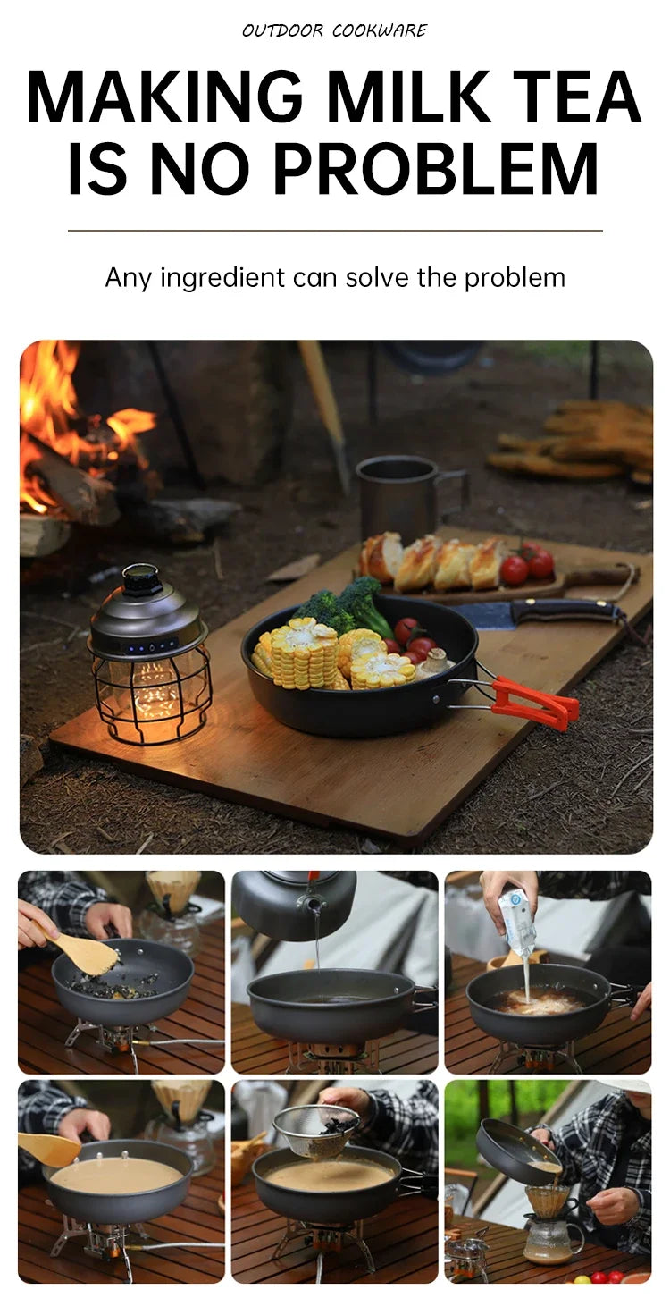 Camping Cooking Set, Outdoor Kitchenware Set, Aluminum Portable Tableware Kitchenware POTS Bowls Kettles Hiking Picnic Equipment