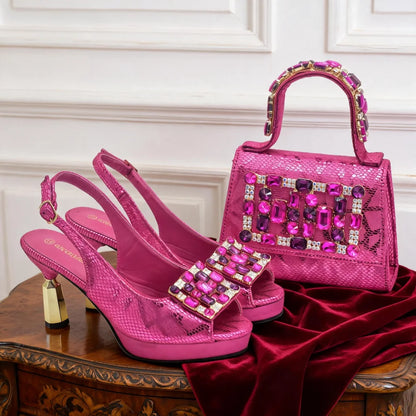 Italian Matching Nigerian Shoe and Bag Decorated with Rhinestone African Shoes and Bags Matching Set Luxury Wedding Woman Shoe