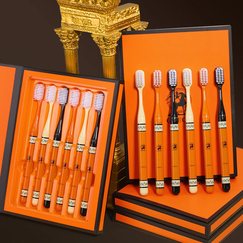 6 pieces/box high-end gift box adult manual toothbrush oral care soft bristled cleaning male and female universal home cleaning