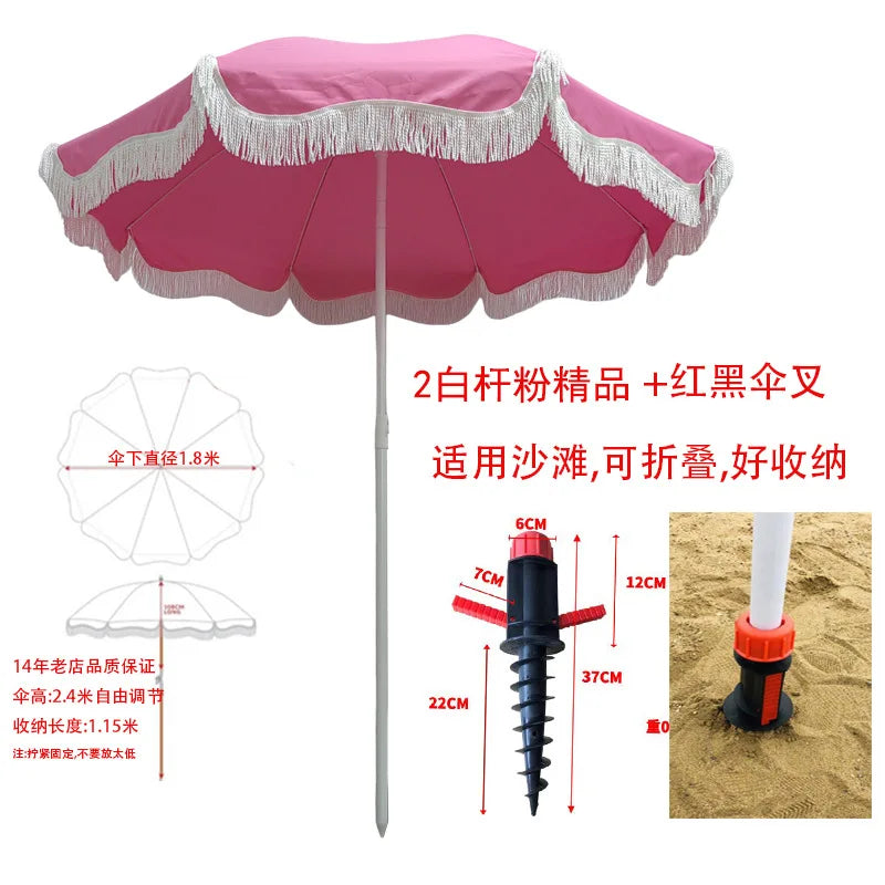 Pink beach parasol, white outdoor props, sun umbrella, garden big beach umbrella promotional advertising umbrella