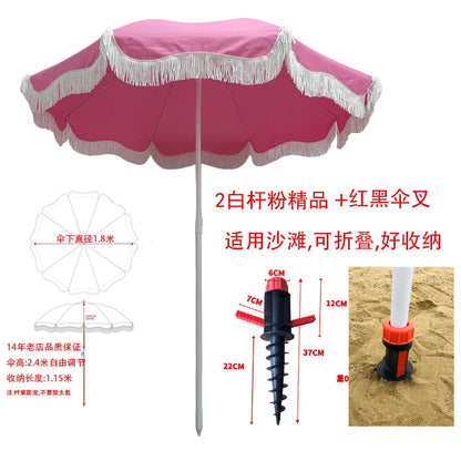 Pink beach parasol, white outdoor props, sun umbrella, garden big beach umbrella promotional advertising umbrella