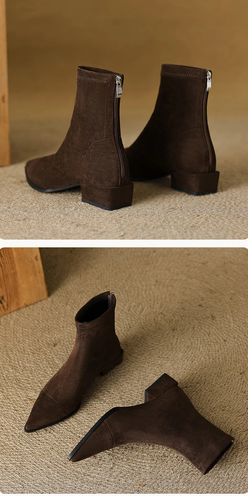 Autumn Vintage Suede Women Ankle Boots Ladies Concise Pointed Toe Thick Heel Short Botas Zapatos De Mujer