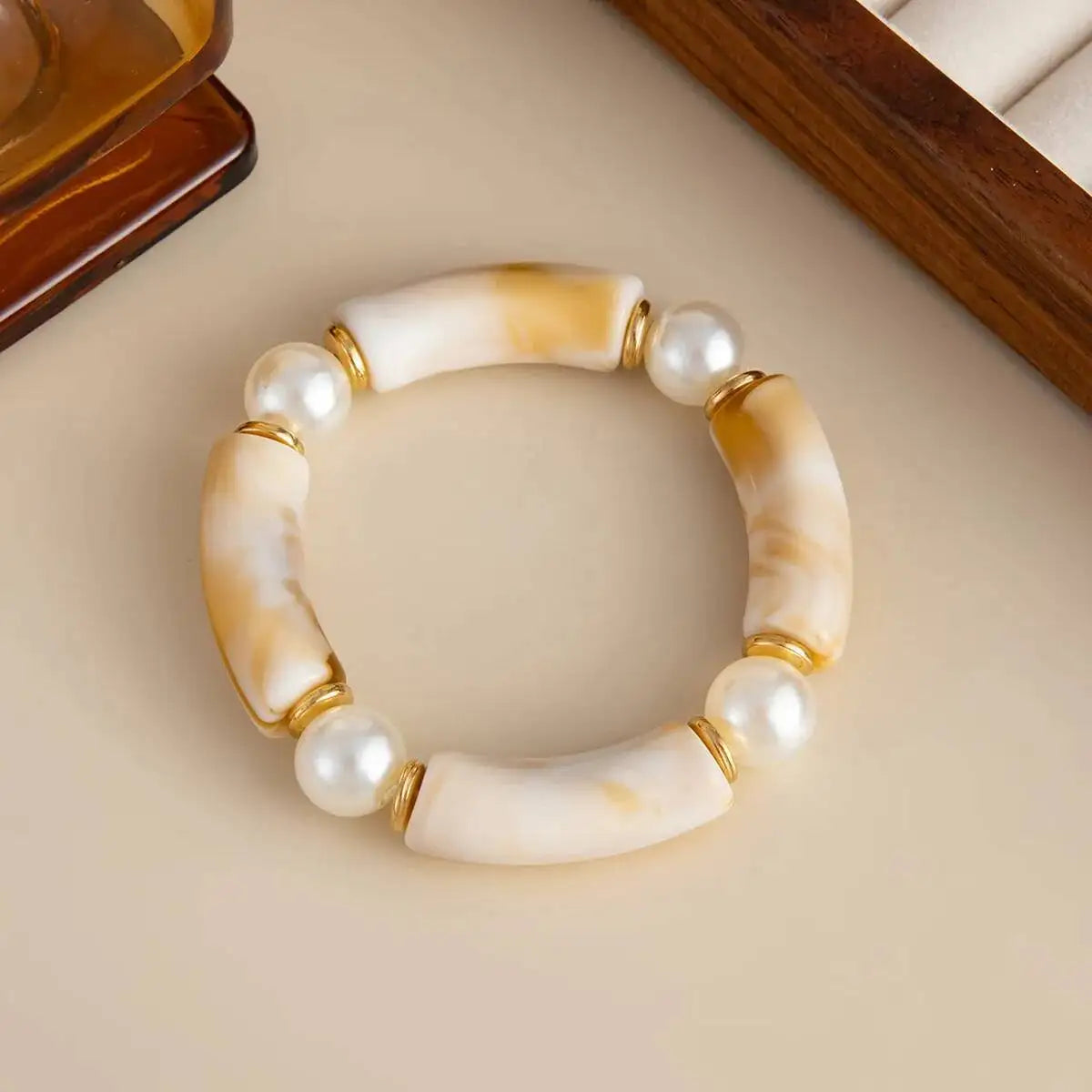 IngeSight.Z 6 Style Boho Punk Geometric Acrylic Resin Elasticity Bangles Women Vintage CCB Beads Bangle Bracelets Charm Jewelry