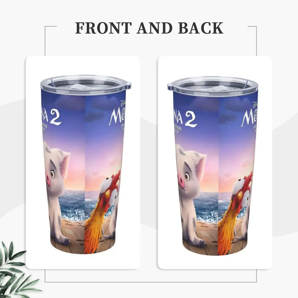 Moana and Pua Cartoon Movie Insulated Tumbler with Straws Stainless Steel Coffee Mugs Double Wall Car Bottle Cups 20oz