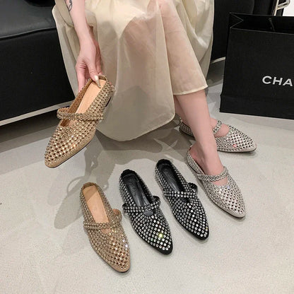 Crystal Women's Pointed Toe Slippers Luxury Flats Sandals Casual Mules Shoes Cozy New Trend Slides Fashion Dress Mujer Zapatos