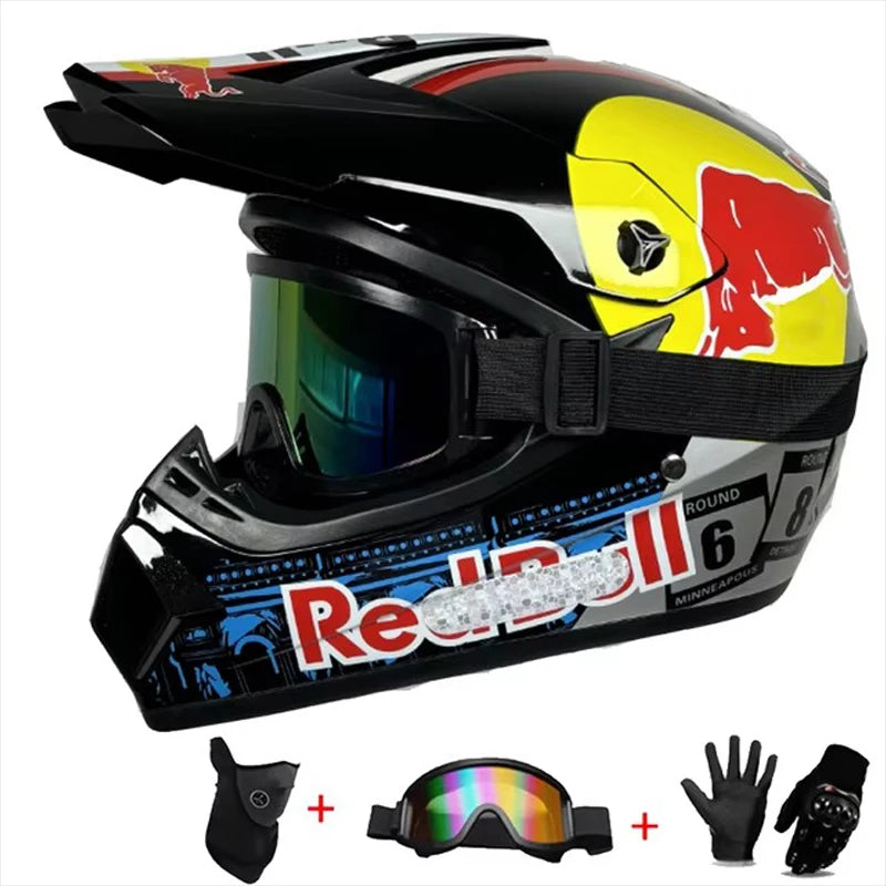 Motocross and Off-Road Helmet Set - Extreme Youth Challenge Full Helmet, Goggles, Gloves, and Protective Gear