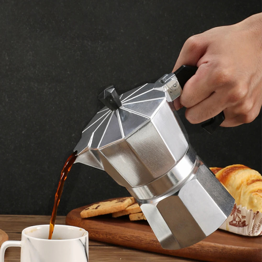 Octagonal Moka Pot Aluminum/Stainless Steel Stovetop Espressos Maker Multi-Purpose Coffee Pots for Outdoor Home Kitchen Office