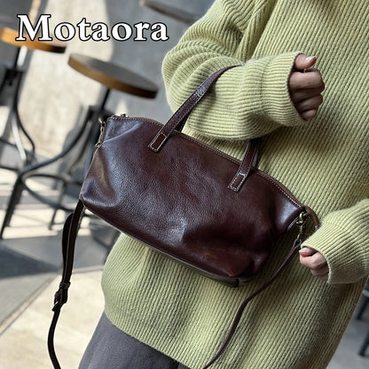MOTAORA Full Grain Leather Shoulder Bag for Women Luxury Designer Crossbody Purse Vintage Top Handle Handbag Elegant Office Bag