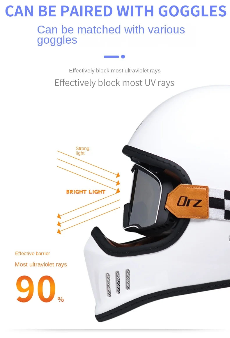 Dot-approved, motorcycle full-cover vintage helmet, Cafe cruiser helmet, PC lenses, suede lining