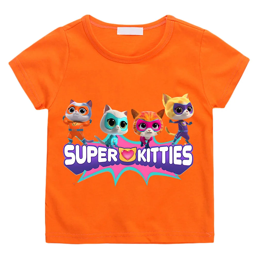 SuperKitties Summer 100% Cotton T-shirt Boy Cartoon Pride Tshirt Short Tops Y2k One Piece Print Anime Tees Kids Clothes Girls