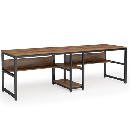 Tribesigns Two Person Desk with Bookshelf, 78.7 Computer Office Double Desk for Two Person, Rustic Writing Desk Workstation