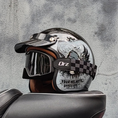 ORZ Retro Half Open Motorcycle Helmet Retro Cruising 3/4 Couple Helmet Coffee Shop Motorcycle Hat