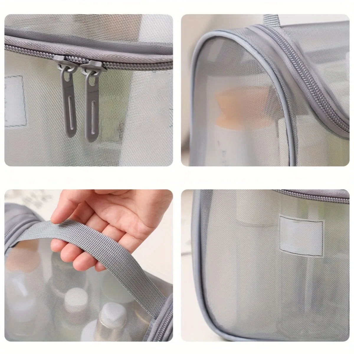 New Multi-functional Toiletries Bag Curved Nylon Mesh Portable Makeup Bag Women's Large Capacity Cosmetics Storage Bag