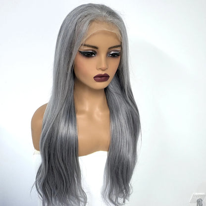 13x4 Lace Frontal Pink Straight Human Hair Wig 26 28inch 250 Density Pre Plucked Red Hair Wig Grey Lace Front Wigs for Women