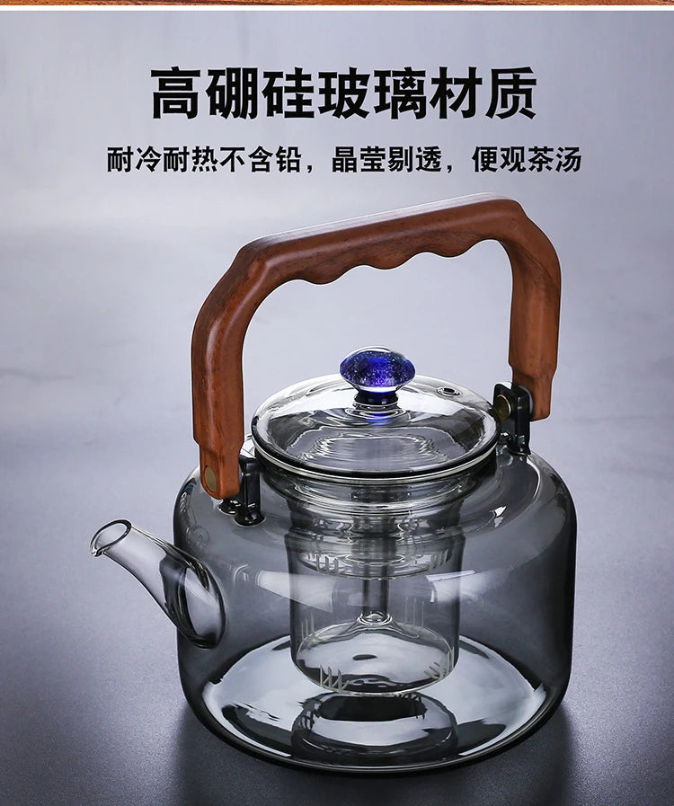 High Borosilicate Glass Teapot Thickened Filter Integrated Steaming and Boiling Teapot High-capacity Home Kung Fu Tea Set