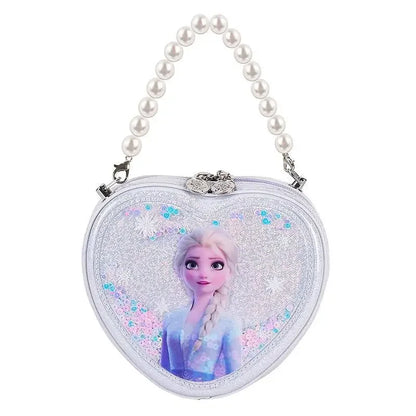 Disney Elsa Shoulder Bag Shiny Quicksand Pearl Handbag Heart-shaped Crossbody Bag For Girls Gifts