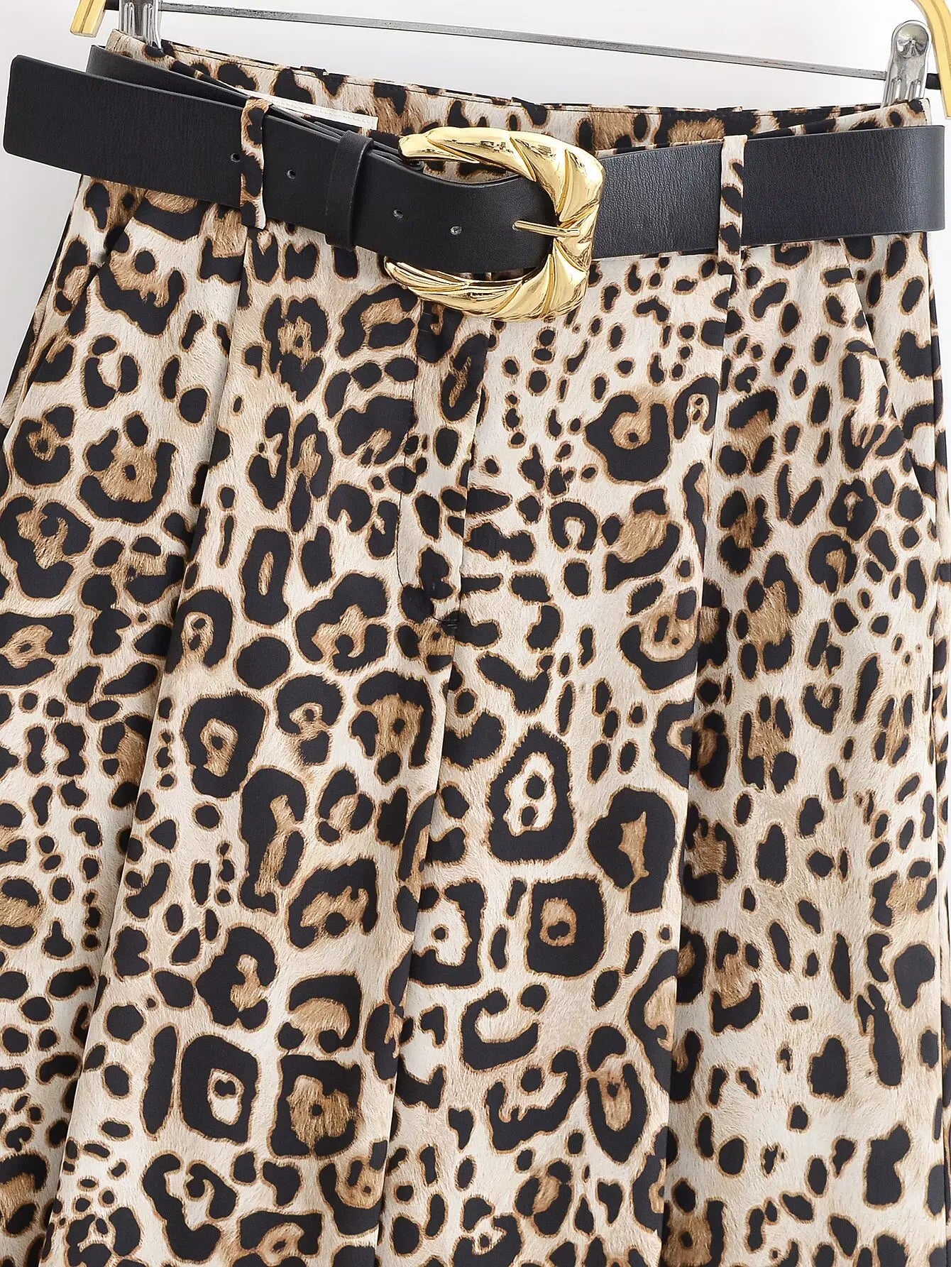 UNIZERA Leopard Satin with Belt High Waisted Trousers Wide Leg Pants Women's Clothing 2025 Summer New Arrivals Casual Pants