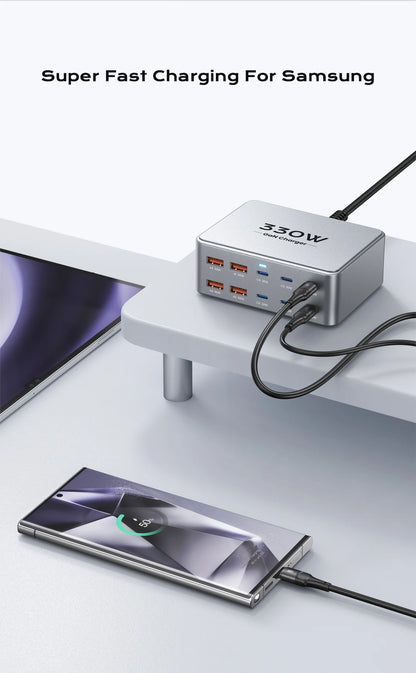 330W USB C GaN Charger 100W PD3.0 PPS QC3.0 Multiport Fast Charging Station For Laptop iPhone 15 16 Samsung Macbook Pro Tablet