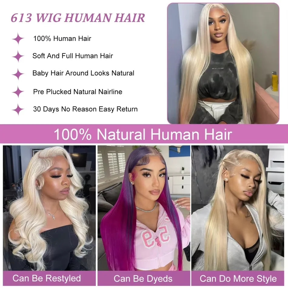 250%Density Human Hair Wig 613 Honey Blonde Colored Lace Front Wigs Straight Human Hair 13x6 HD Lace Frontal Wig For Black Women