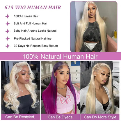 250%Density Human Hair Wig 613 Honey Blonde Colored Lace Front Wigs Straight Human Hair 13x6 HD Lace Frontal Wig For Black Women