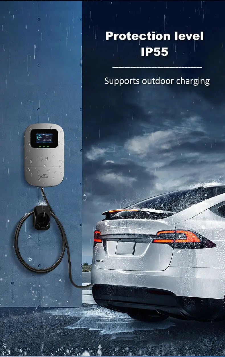 JIGU SAE J1772 EV Charger Type 1 Wallbox Electric Vehicle Charging Station EVSE 7KW 32A 220V 1 Phase Car Charger With Screen