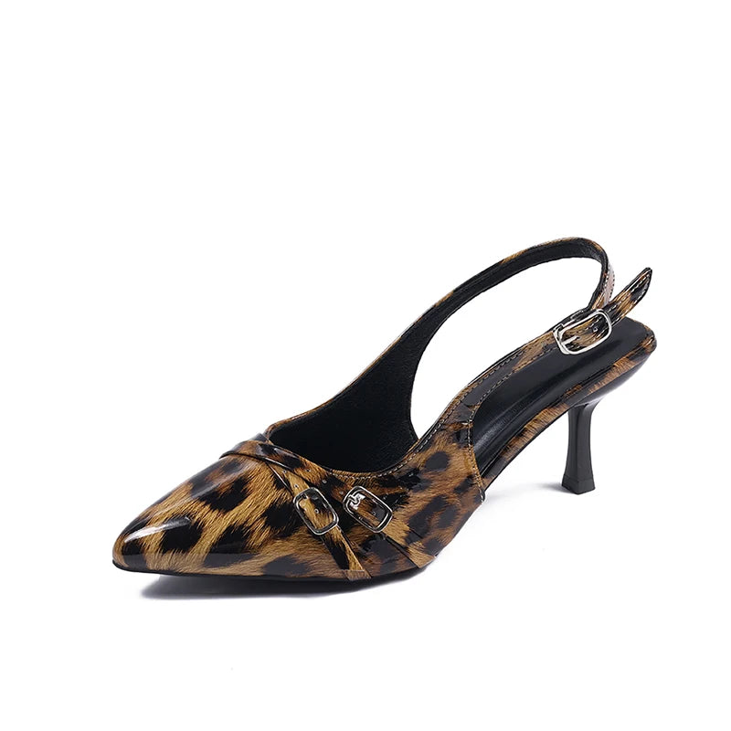 Women's Sandals Leopard Sexy High Heels Shoes Pointed Toe Luxury Pumps Slippers Woman Brand Dress Buckle Ladies De Flip Flops