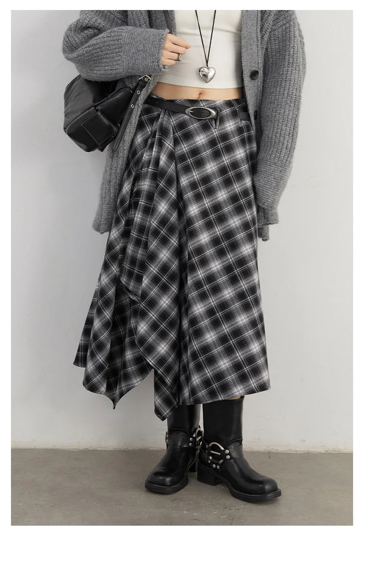 CHIC VEN Women Skirts A Line Retro Loose High Waist Irregular Color Plaid Frosted Half Body Long Ladies Skirt Autumn Winter 2026