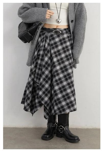 CHIC VEN Women Skirts A Line Retro Loose High Waist Irregular Color Plaid Frosted Half Body Long Ladies Skirt Autumn Winter 2026