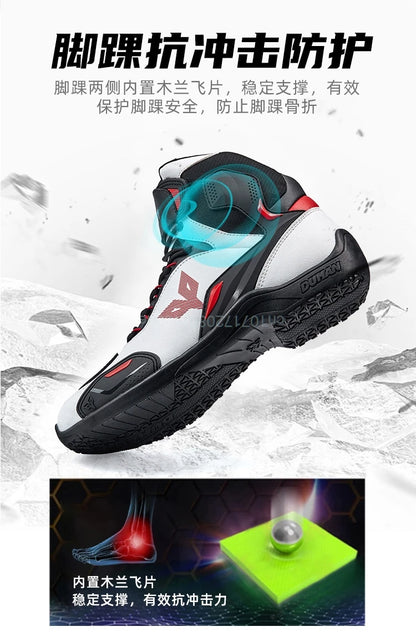 DUHAN  Motorcycle Boots Male Boots for Men Motocross Waterproof Anti Slip Fall Prevention Mid Top Leather Cycling Riding Shoes
